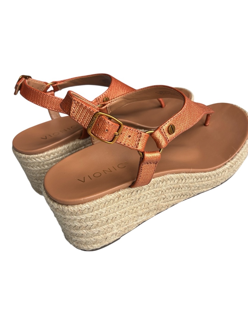 Vionic Kirra Wedge Sandals Copper Metallic Thong Espadrille 8 - Picture 10 of 12